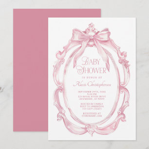 Elegant Lijst + Roze Bow Baby shower Kaart