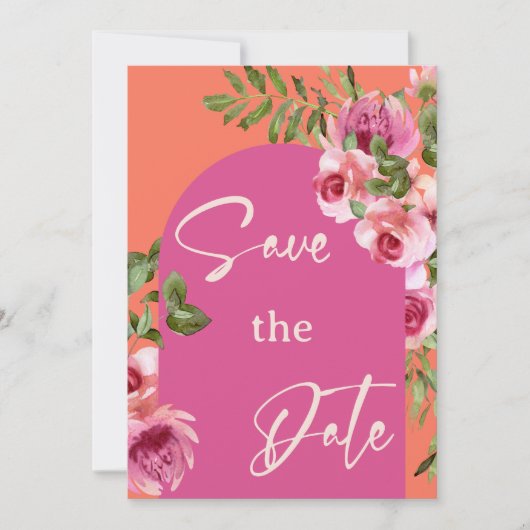 Elegant Lijst Roze en Oranje Floral sparen de Datu Kaart (Voorkant)