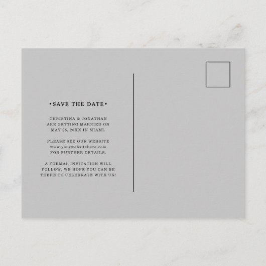 Elegant Lijst Silver en Black Photo Save the Date Aankondigingskaart (Achterkant)