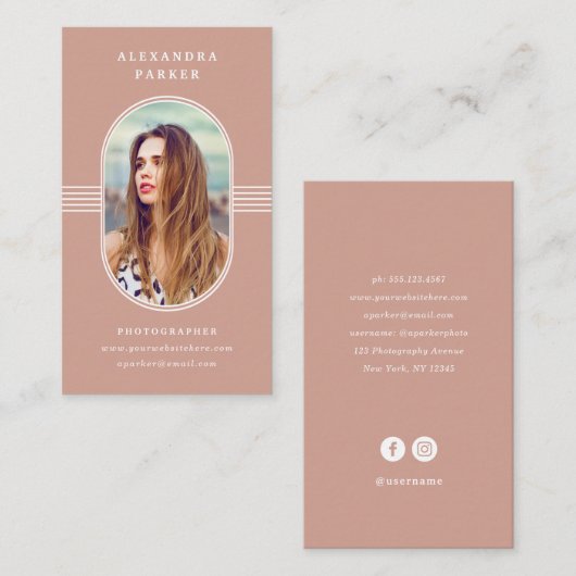 Elegant Lijst | Terracotta en White Photo Visitekaartje (Voorkant / Achterkant)