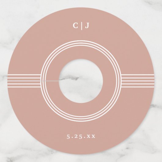 Elegant Lijst | Terracotta Monogram Bruiloft Wijnglaslabel (Voorkant)