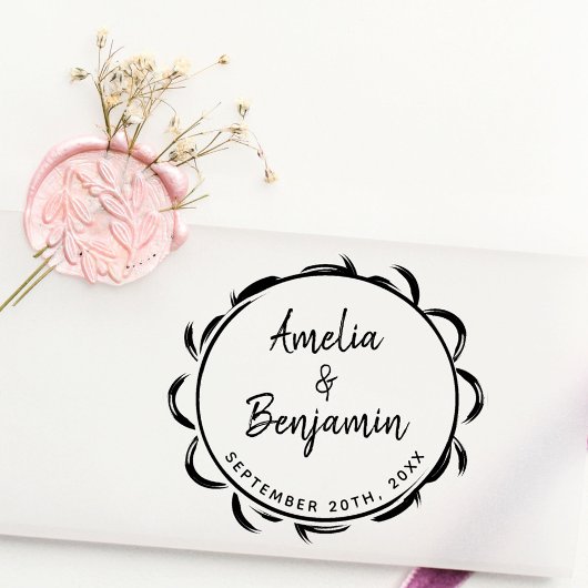 Elegant Lijst Typography Bride Groom Names Wedding Rubberstempel