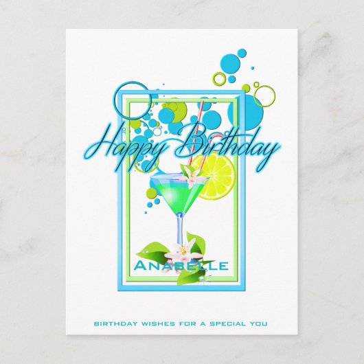 Elegant Lijst Vivid Colors Birthday Cocktail Briefkaart (Voorkant)