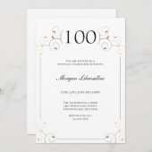 Elegant Lijst Wit Goud 100e Verjaardag Kaart (Voorkant / Achterkant)