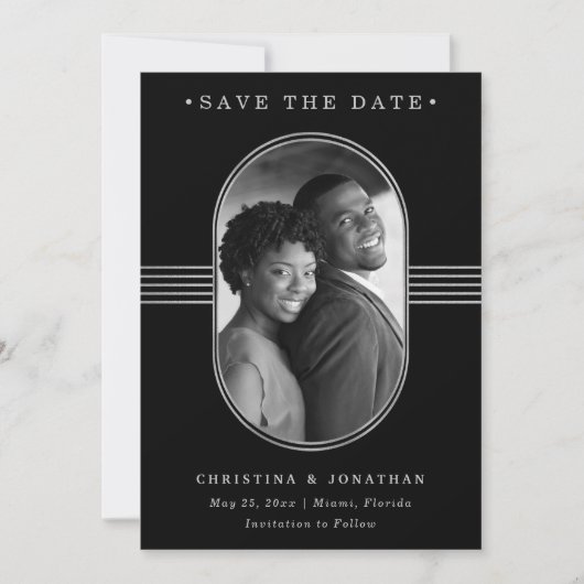 Elegant Lijst | Zilver en zwart met foto Save The Date (Voorkant)