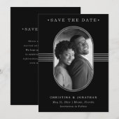 Elegant Lijst | Zilver en zwart met foto Save The Date (Voorkant / Achterkant)