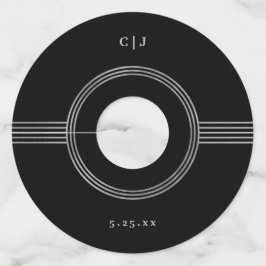 Elegant Lijst | Zilver en zwart Monogram bruiloft Wijnglaslabel