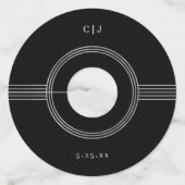 Elegant Lijst | Zilver en zwart Monogram bruiloft Wijnglaslabel (Voorkant)