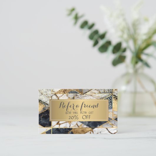 Elegant Lijst Zwart Geometrisch Marmer Aanbevelingskaartje (Staand voorkant)