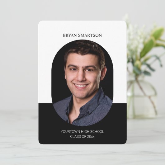 Elegant Lijst Zwart Wit Afstuderen Foto Kaart (Staand voorkant)