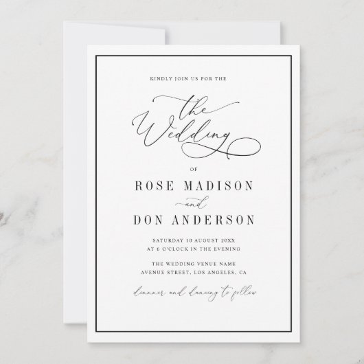 Elegant lijst zwart-wit bruiloft kaart (Voorkant)