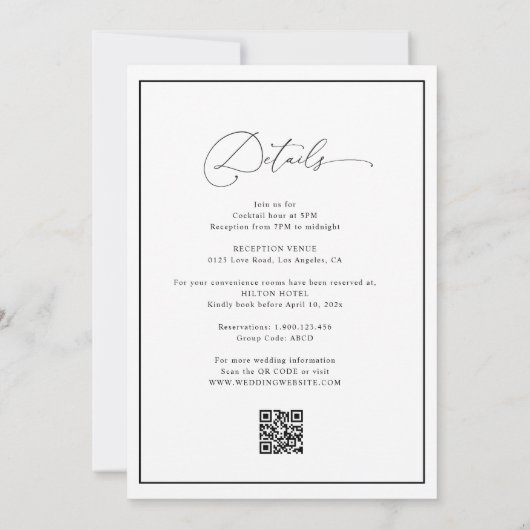 Elegant lijst zwart-wit bruiloft kaart (Achterkant)