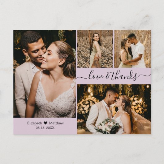 Elegant Lila 4 Foto Collage Weddenschap Hartelijk  Briefkaart (Voorkant)