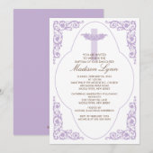 Elegant Lila Baptisme Uitnodiging (Voorkant / Achterkant)