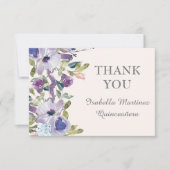 Elegant Lila Blauw Horizontaal Quinceañera Bedankkaart (Voorkant)