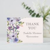 Elegant Lila Blauw Horizontaal Quinceañera Bedankkaart (Staand voorkant)