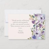 Elegant Lila Blauw Horizontaal Quinceañera Bedankkaart (Achterkant)