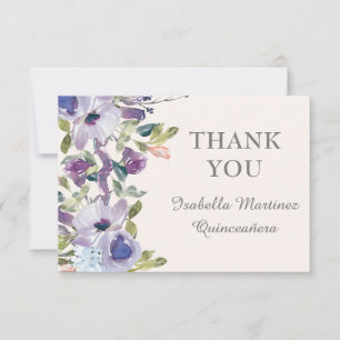 Elegant Lila Blauw Horizontaal Quinceañera Bedankkaart