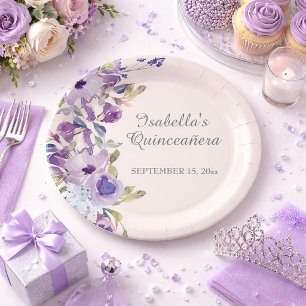 Elegant Lila Blauw Horizontaal Quinceañera Papieren Bordje