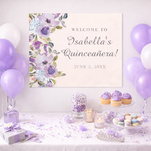 Elegant lila blauwe bloemstuk Quinceañera welkom Poster
