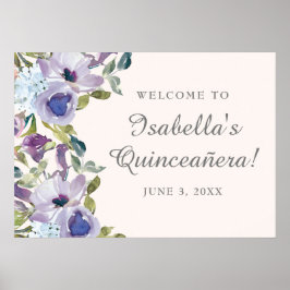 Elegant lila-blauwe bloemstuk Quinceañera welkom Poster