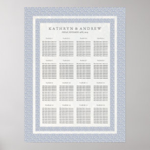 Elegant Lila Blue Seigaiha Wedding Seding Chart Poster