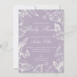 Elegant Lila Boho Chic Bloemen Meisje Baby shower Kaart