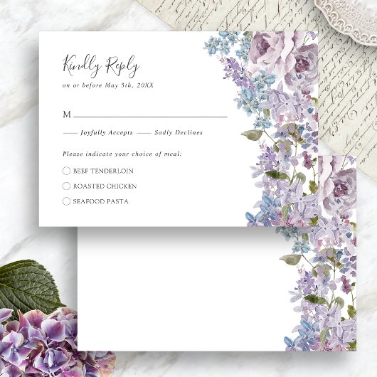 Elegant Lila Bruiloft RSVP Kaartje