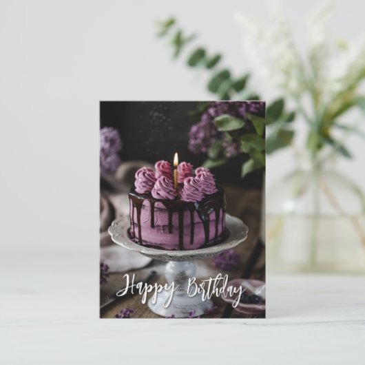 Elegant Lila Cake Birthday Greeting Briefkaart (Staand voorkant)