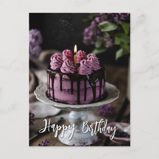 Elegant Lila Cake Birthday Greeting Briefkaart (Voorkant)