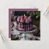 Elegant Lila Cake Birthday Greeting Kaart (Voorkant / Achterkant in situ)
