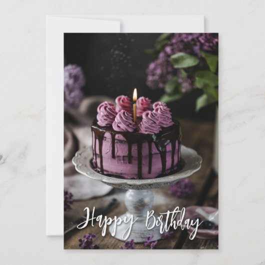 Elegant Lila Cake Birthday Wenskaart Kaart (Voorkant)
