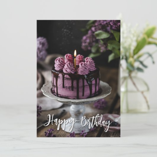 Elegant Lila Cake Birthday Wenskaart Kaart (Staand voorkant)