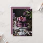 Elegant Lila Cake Birthday Wenskaart Kaart (Voorkant / Achterkant in situ)