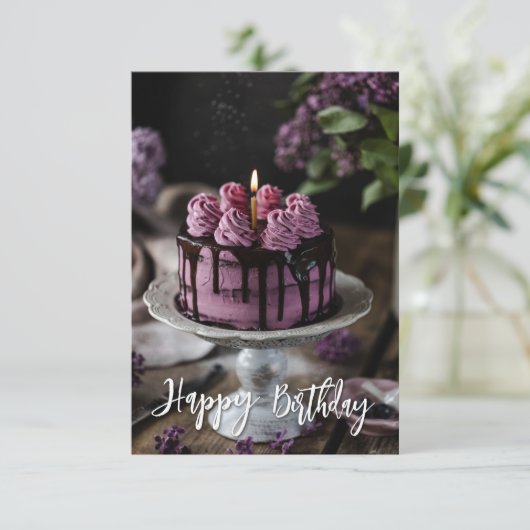Elegant Lila Cake Small Birthday Greep Kaart (Staand voorkant)