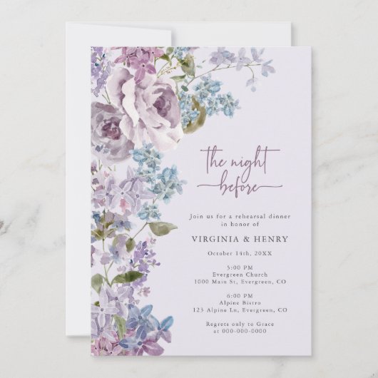 Elegant Lila de avond voor het repetitiediner Kaart (Voorkant)