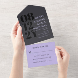 Elegant Lila en grijs Typografie Weddenschap All In One Uitnodiging