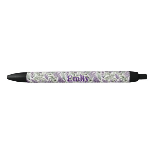 Elegant Lila en Sage gepersonaliseerde bloemen Zwarte Inkt Pen (Voorkant)
