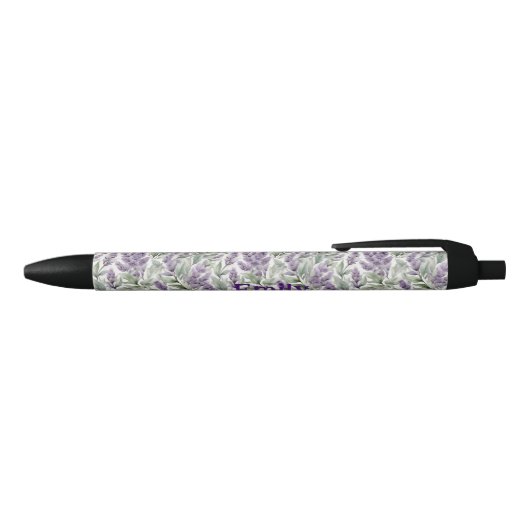 Elegant Lila en Sage gepersonaliseerde bloemen Zwarte Inkt Pen (Bovenkant)