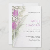 Elegant Lila floral & sage Wedding Invitation Kaart (Voorkant)