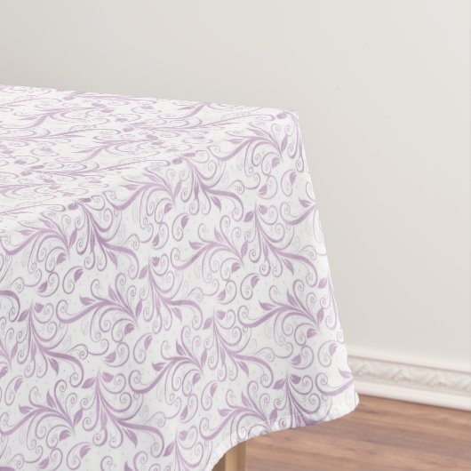 Elegant Lila Floral Scroll Pattern op White Tafelkleed (Voorbeeld)