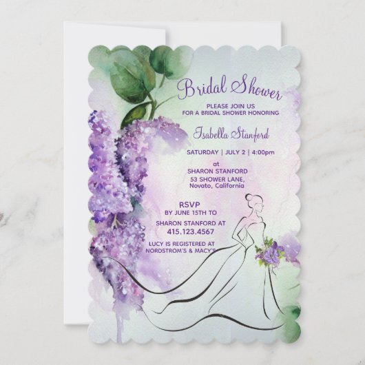 Elegant Lila Flowers Bridal Shower Uitnodiging (Voorkant)