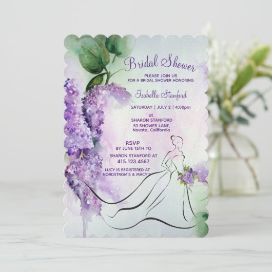 Elegant Lila Flowers Bridal Shower Uitnodiging (Staand voorkant)