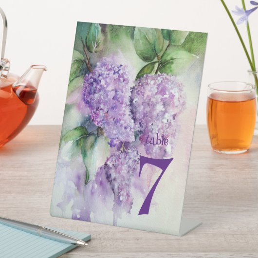 Elegant Lila Flowers Table Number Reclamebord Met Voetstuk (Insitu)