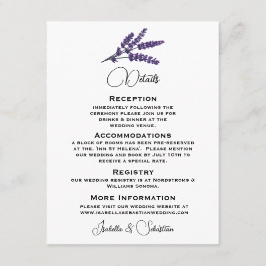 Elegant Lila Flowers Wedding Informatiekaartje (Voorkant)