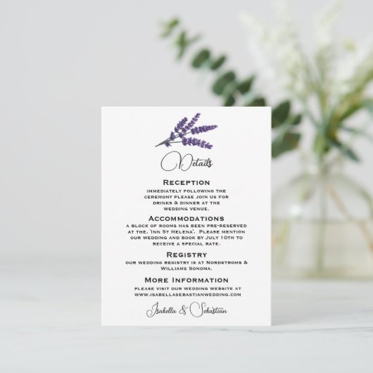 Elegant Lila Flowers Wedding Informatiekaartje (Staand voorkant)