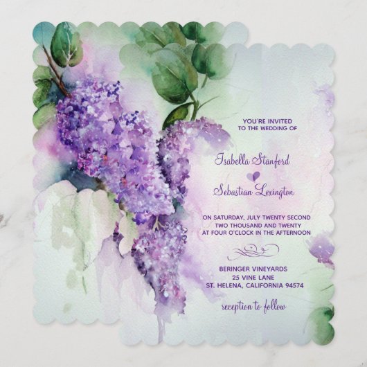 Elegant Lila Flowers Wedding Invitations Kaart (Voorkant / Achterkant)