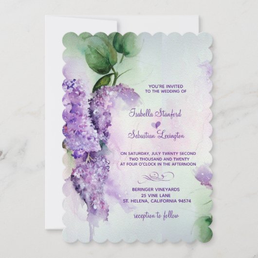 Elegant Lila Flowers Wedding Invitations Kaart (Voorkant)