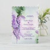 Elegant Lila Flowers Wedding Invitations Kaart (Staand voorkant)