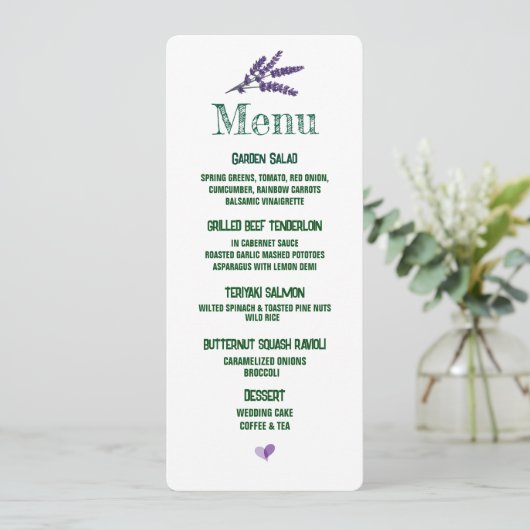 Elegant Lila Flowers Wedding Menu (Staand voorkant)